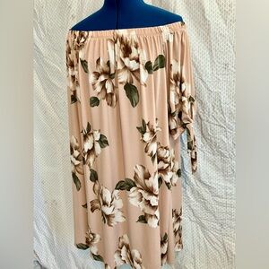 Women's Off-Shoulder Midi Dress in Blush Floral